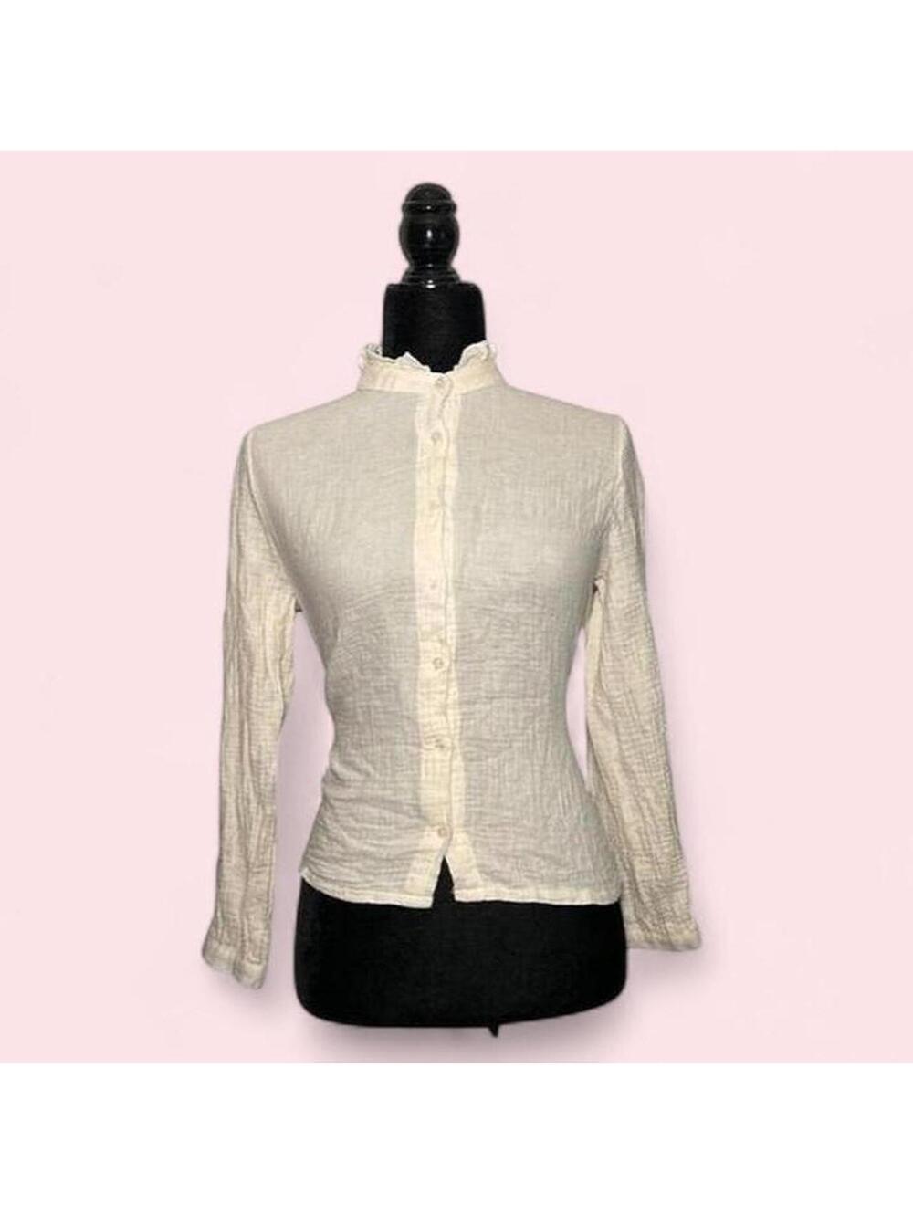 Girlish Bagel White Frilly Button Up Long Sleeve Top